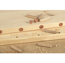 Houten planken met houten deuvels en montagemateriaal