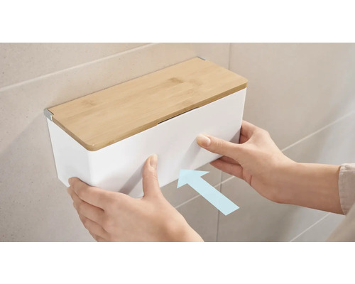 Wandgemonteerde tissuehouder met bamboe deksel voor badkamerorganisatie