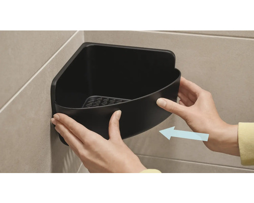 Zwarte hoekplank voor wandmontage in de badkamer