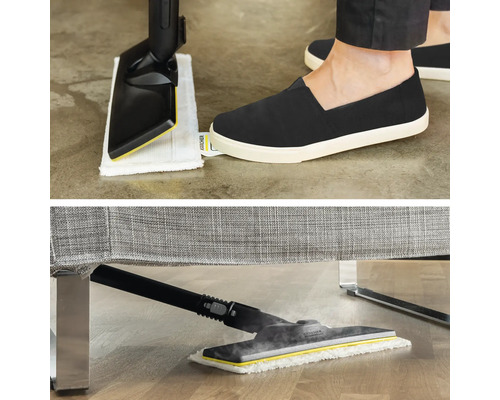 Stoomreiniger in gebruik op verschillende vloeroppervlakken