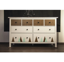 Kast met zes laden, hout en driehoekig patroon