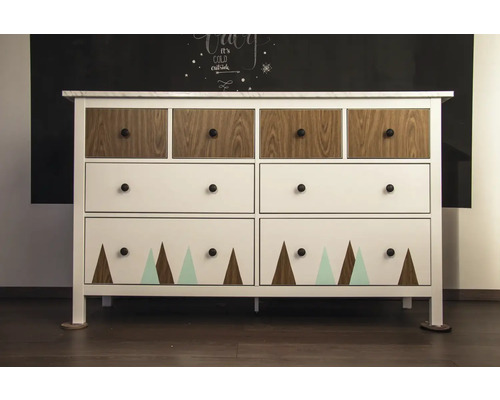 Kast met zes laden, hout en driehoekig patroon