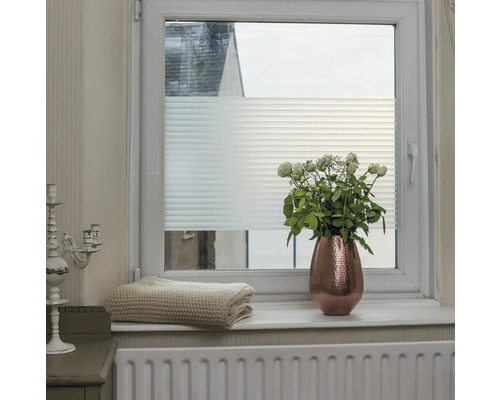 Raam met semi-transparante plissé, decoratie en radiator