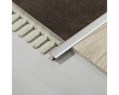 Geïnstalleerd overgangsprofiel tussen tegels en vloerbedekking