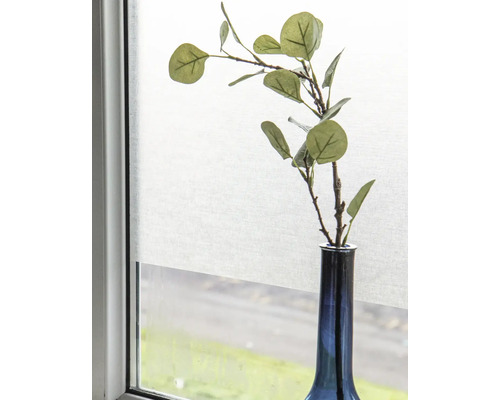 Decoratieve scène met rolgordijn, raam en vaas met tak