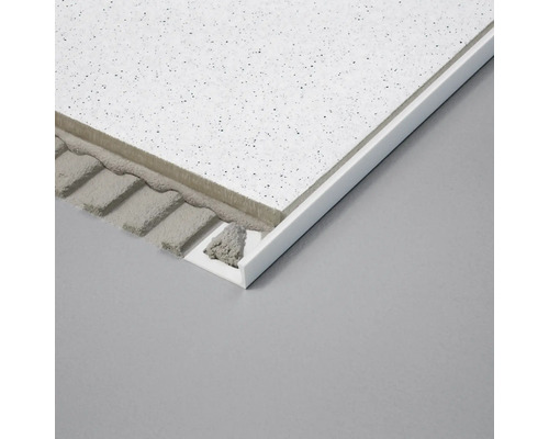 Detailweergave van een plafondplaat met afsluitprofiel