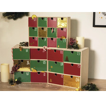 Adventskalender met 24 laden in groen en rood