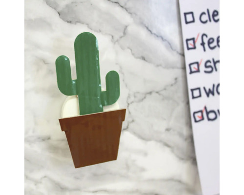 Decoratieve cactus in pot naast een takenlijst.