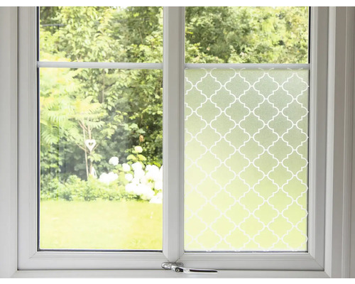 Raam met privacy folie met patroon