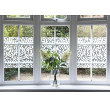 Decoratieve folie met bladerpatroon op een raam
