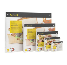 Meerdere magnetische posterframes van het merk Securit in verschillende formaten.