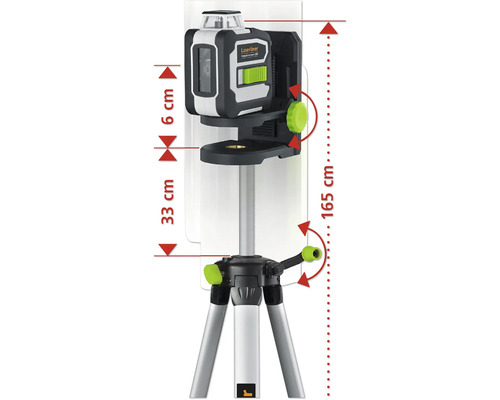 Laserapparaat op statief met hoogte-indicatie.