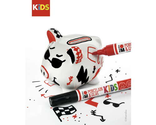 Beschilderde spaarpot met porselein- en glasstiften