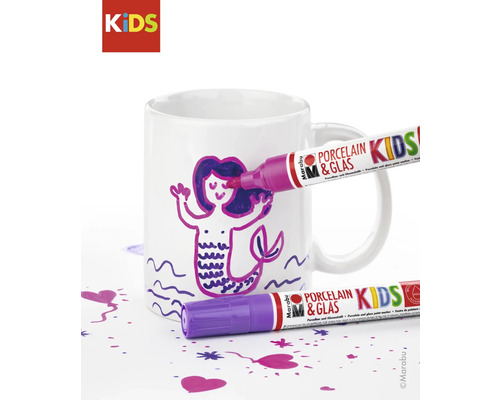 Witte mok met zeemeermin beschilderd met porselein- en glasstiften