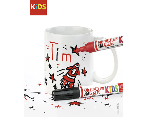 Beschilderde mok met porselein- en glasstiften