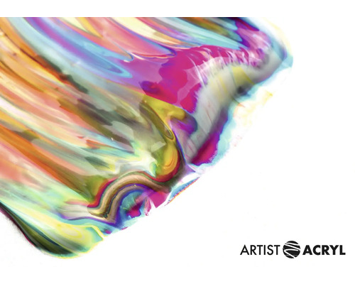 Close-up van kleurpigmenten met Artist Acryl Logo