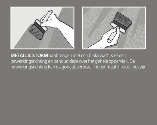 Illustratie voor het aanbrengen van Metallic Storm verf met een blokkwast