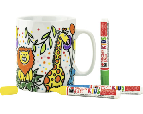 Mok met dierenmotieven en porseleinstiften