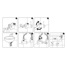 Montage-instructies voor een wastafel met hoekstopkraan.