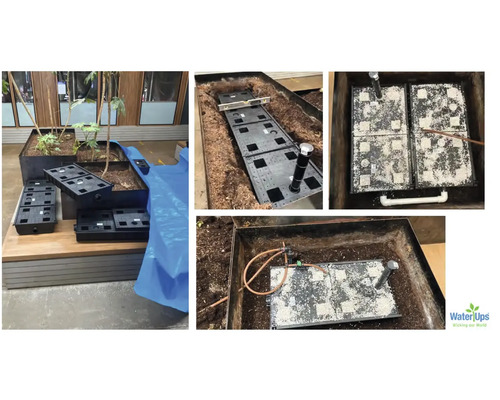 Verschillende weergaven van irrigatiesystemen voor plantenbedden