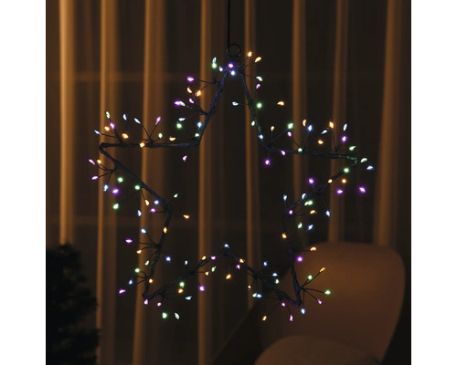 Stervormige hanglamp met kleurrijke lampjes voor feestelijke decoraties.
