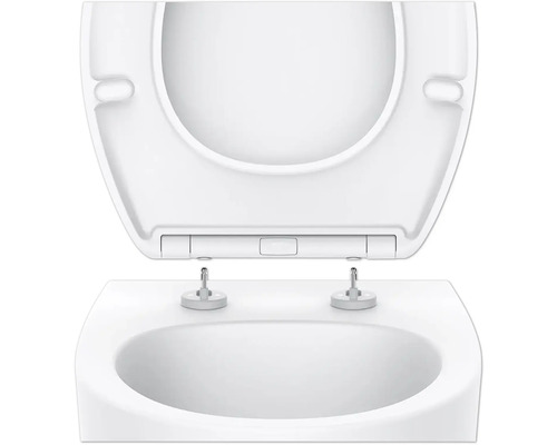 Witte toiletbril met open deksel