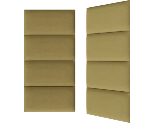 Twee geluidswerende panelen, elk met vier rechthoekige delen voor wandmontage.