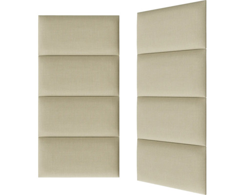 Twee gestoffeerde wandpanelen met vier rechthoekige vlakken