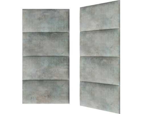 Twee wandpanelen met elk vier rechthoekige, gestoffeerde elementen