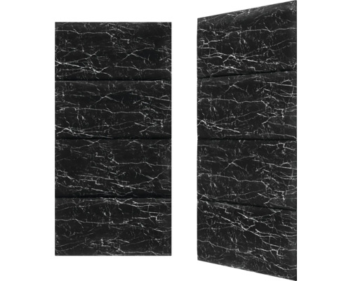 Twee zwarte akoestische panelen met marmerpatroon