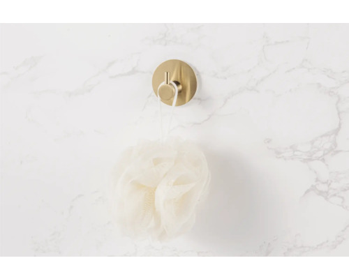 Messingkleurige badkamerarmatuur haak met badspons