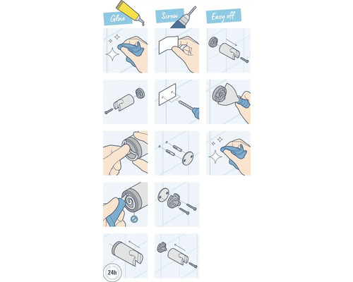 Instructies voor het monteren van een product met lijm en schroeven