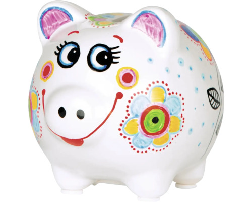 Beschilderd spaarvarken van keramiek