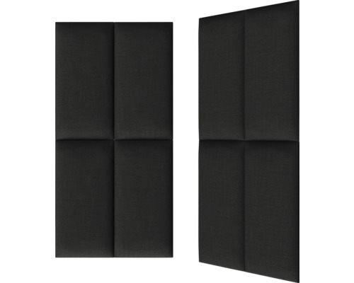 Twee zwarte, rechthoekige akoestische panelen voor wandmontage