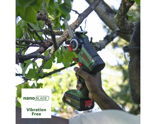 Accu-takkensnoeizaag bij het snoeien van een tak