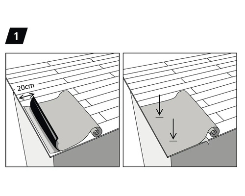 Illustratie van een vloerinstallatie met een overhang van 20 centimeter.