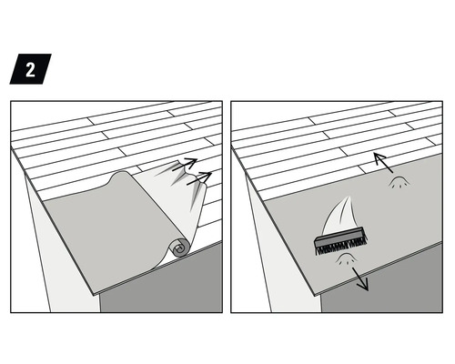 Illustratie van het leggen van een vinylvloer met een afroller en een borstel.