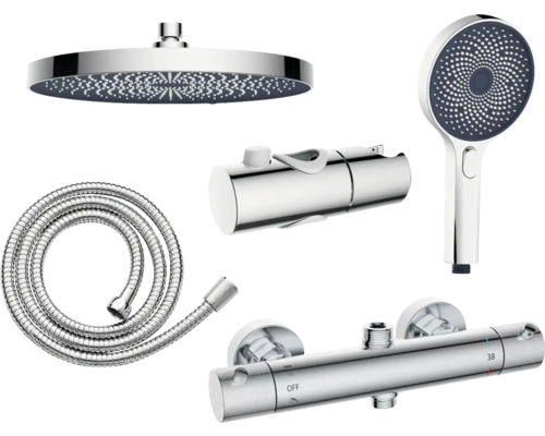 Douchesysteem met hoofddouche, handdouche, doucheslang en thermostatische kraan