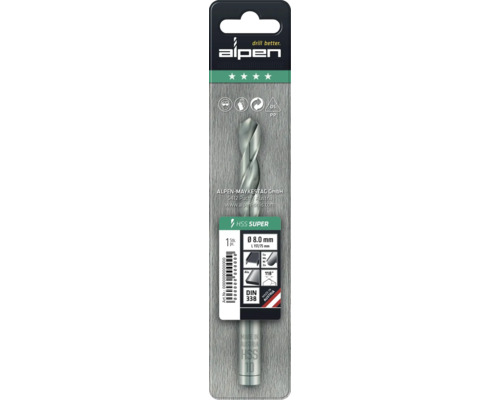 Alpen HSS Super spiraalboor, 8 millimeter