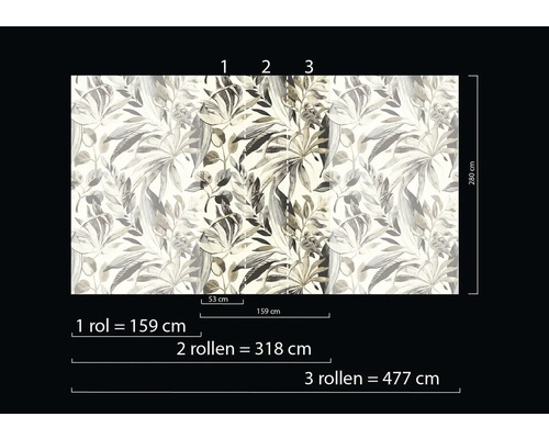 Illustratie van de breedtes van behang met bladerdecoratie