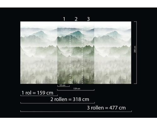 Fotobehang met berglandschap en maataanduidingen