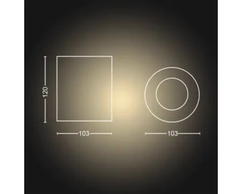 Technische tekening van een vierkant en een rond product met afmetingen in millimeters
