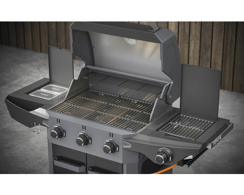 Gasbarbecue met grillroosters, warmhoudrek en zijplanken