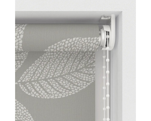 Rolgordijn met bladmotief in gesloten toestand