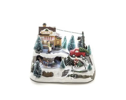 Kerstdecoratie met geanimeerd winterlandschap, bomen en figuren
