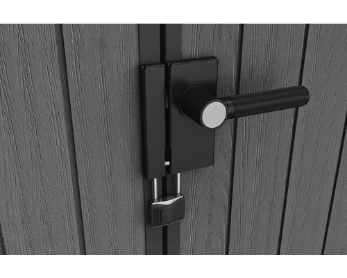 Gedetailleerde opname van een gereedschapsslot met hangslot op een houten deur