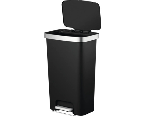 Zwarte pedaalemmer met open deksel voor binnenshuis