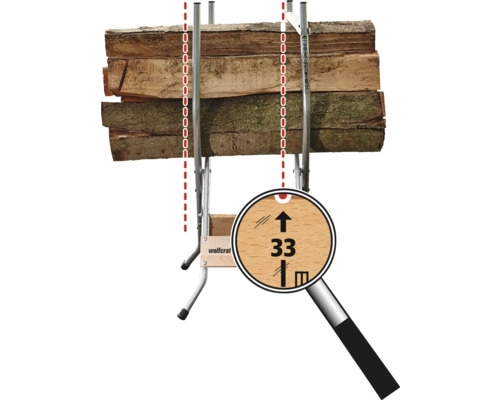 Brandhoutrek met brandhout en maatsymbool