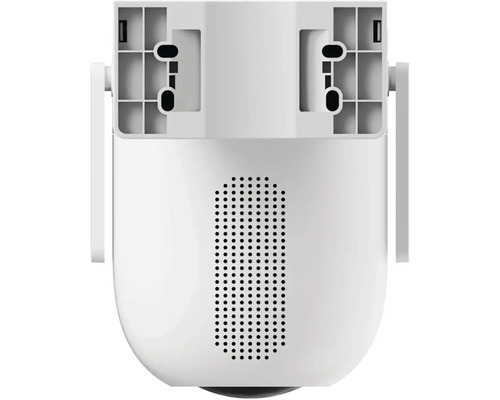Achterkant van een witte beveiligingscamera met luidspreker