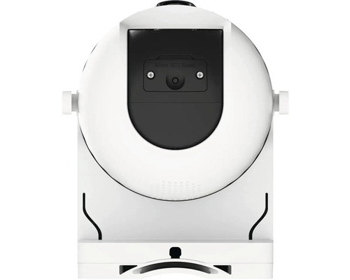 Close-up van een witte beveiligingscamera met een zwarte afdekking aan de achterkant